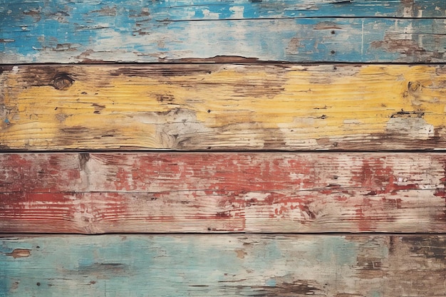 Vintage wooden planks texture with colorful cracked paint