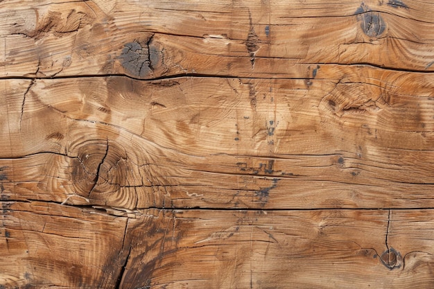 Vintage wooden table with cracks light brown knotted wood