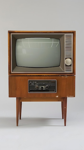 Vintage Wooden Television Console with Retro Design on Plain Background