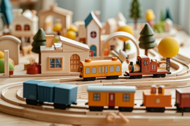 vintage wooden train set layout