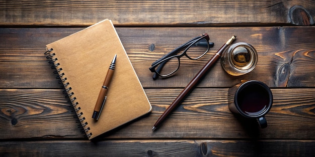 Photo vintage writers desk essentials on dark wooden background