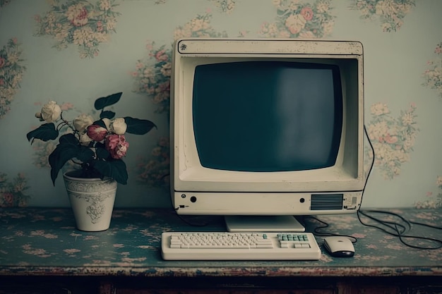 Vintagecolored computer on table