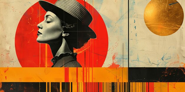 Photo vintageinspired abstract collage with elegant woman and geometric elements