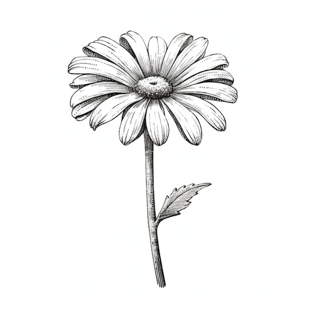 Photo vintageinspired black and white daisy flower illustration