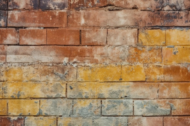 Vintageinspired seamless pattern texture with a weathered yellow and red brick wall