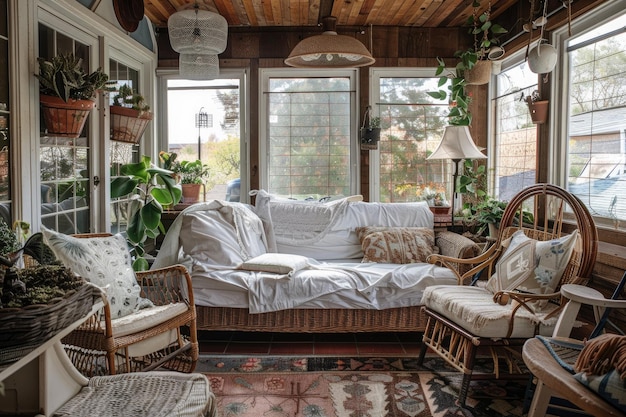 Vintageinspired Sunroom with Repurposed Furniture and Thrifted Decor