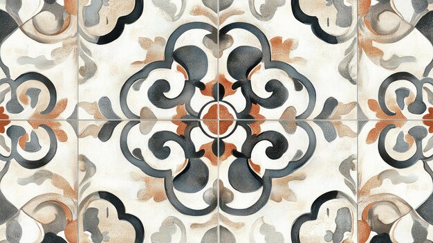 Photo vintageinspired tile pattern with detailed ornate designs in muted tones creating a charming and nostalgic background