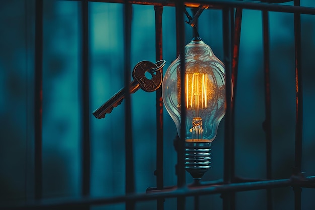 Vintagestyle bulb glowing inside a metal birdcage on a textured background