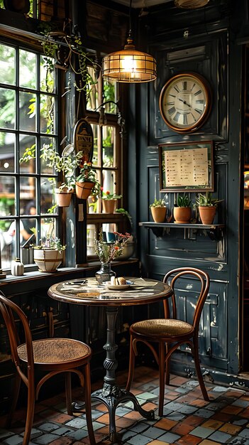 Photo a vintagestyle coffee cafe with retro decor and antique furniture