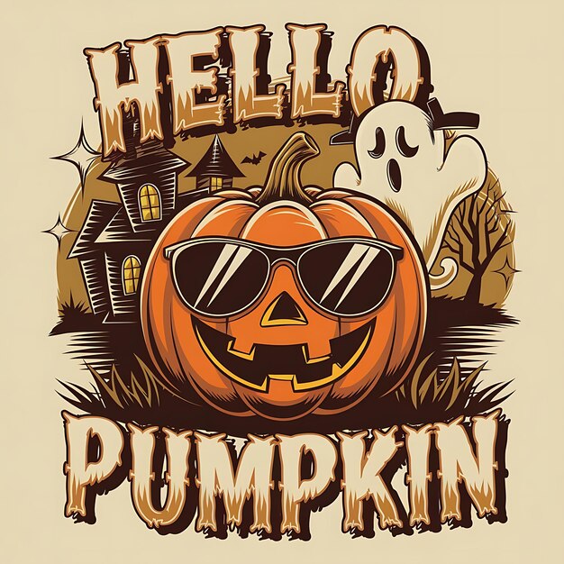 Photo a vintagestyle illustration for a tshirt of a smiling halloween pumpkin