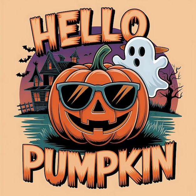 Photo a vintagestyle illustration for a tshirt of a smiling halloween pumpkin