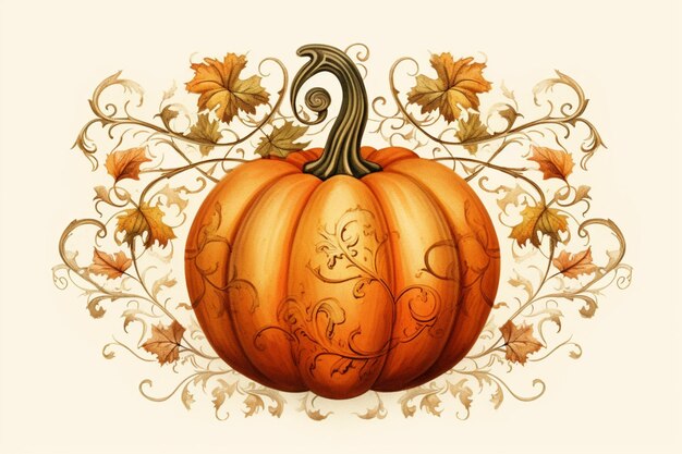 Photo a vintagestyle pumpkin with elegant swir pumpkin clip art image