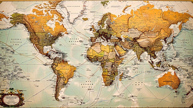 Photo vintagestyle world map with a worn and aged look ideal for conveying a sense of history and exploration in geographical themes