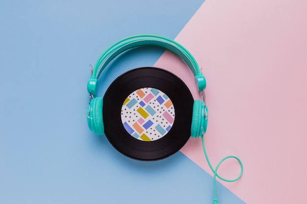 Vinyl disc with headphones