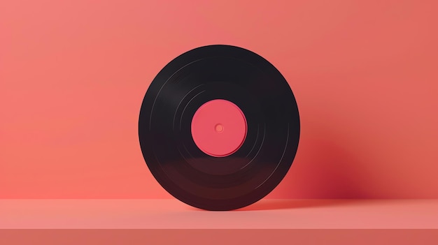 Vinyl record with pink label on coral background