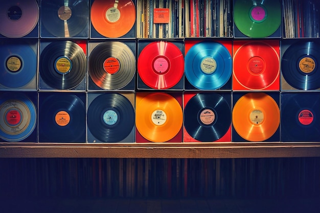 Photo vinyl records in a music shop