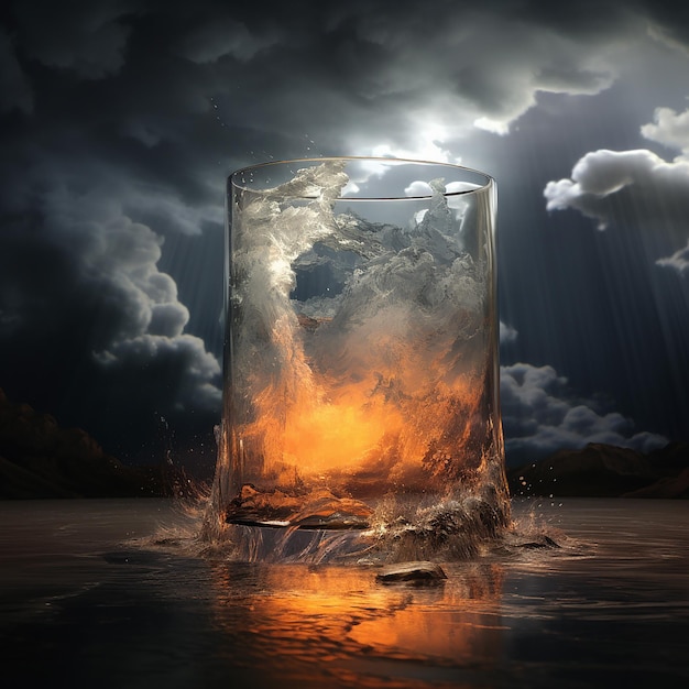 A violent apocalyptic storm confined inside a drinkingglass