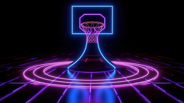 violet blue glowing neon light part of the basketball virtual playground