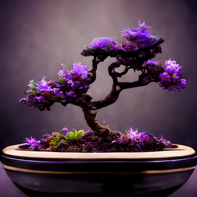 Violet bonsai tree in a pot