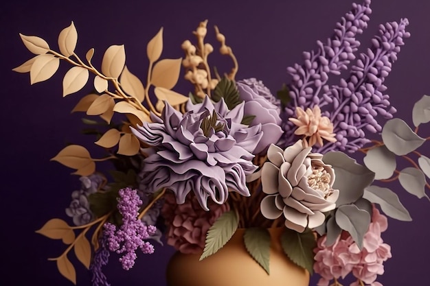 Violet bouquet of flowers top view Generative AI