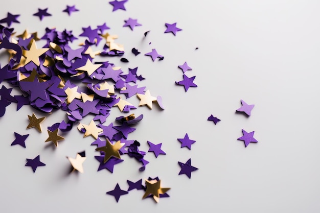 Violet confetti in the form of stars isolated on white Illustration AI Generative