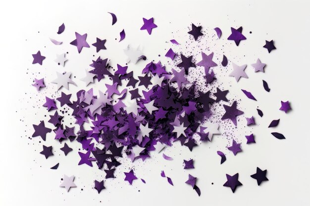 Violet confetti in the form of stars isolated on white Illustration AI Generative