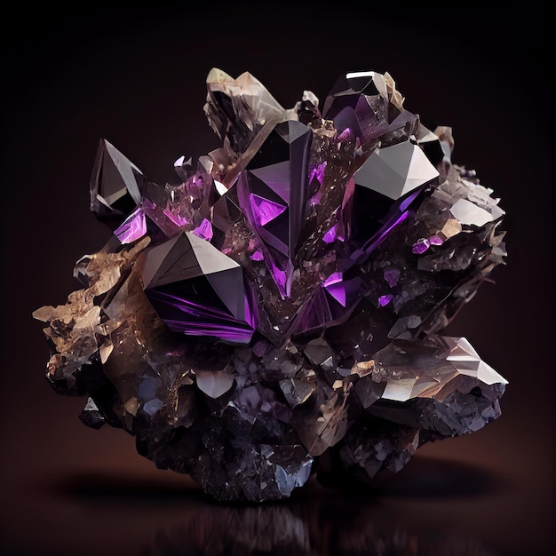 Violet crystal amethyst gem isolated on black background