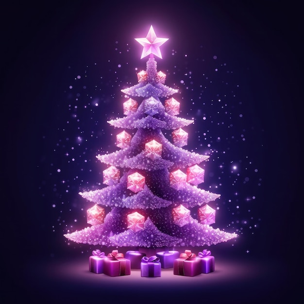 Violet glossy Christmas tree Illustration AI GenerativexA