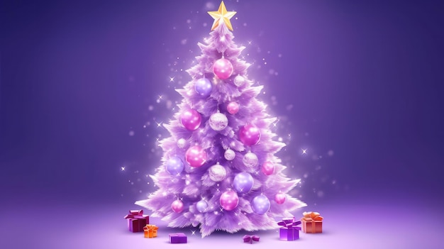 Violet glossy Christmas tree Illustration AI GenerativexA