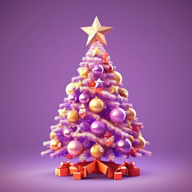 Violet glossy Christmas tree Illustration AI GenerativexA