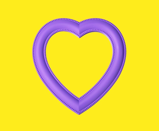 Violet heart on yellow background valentines day concept love symbol high quality photo