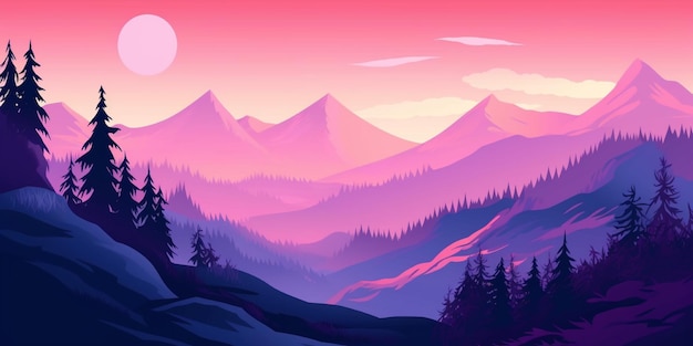 Violet Mountain range illustration by generative ai tools