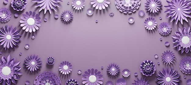 Violet paper flowers background with empty space