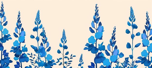 Violet plant art with electric blue leaves on white background