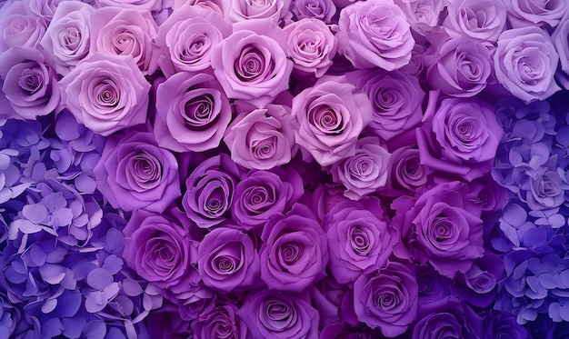 violet to purple roses in full bloom