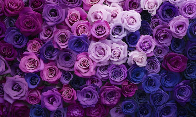 violet to purple roses in full bloom