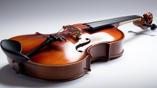 Violin closeup on a white background with copy space in the middlegenerative ai