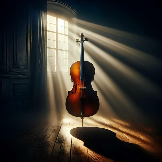 Photo a violin is in the dark with the sun shining through the window