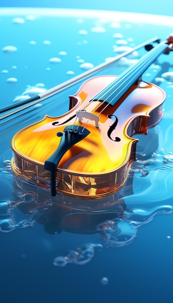 A violin lying on water