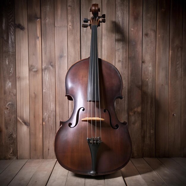 Photo a violin sits on a wooden floor with a wooden background