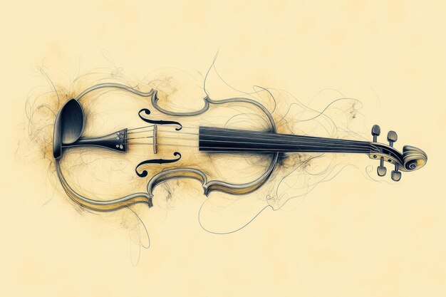 Violin Sketch with Swirling Lines