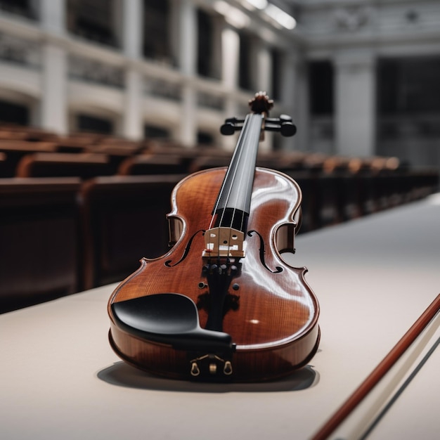 A violin on a table with the word violin on it