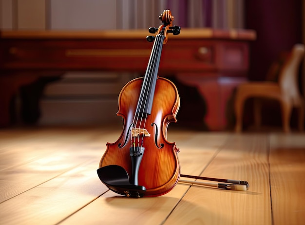 Violin in vintage style on wood background