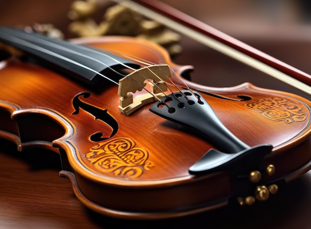 Violin in vintage style on wood background