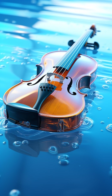 A violin in water with bubbles