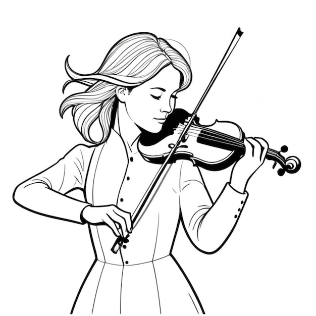 Photo violinist line white background