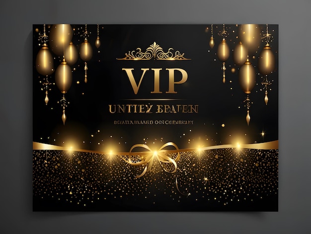 Photo vip invitation design with sparkling lights and golden ornaments on a dark background