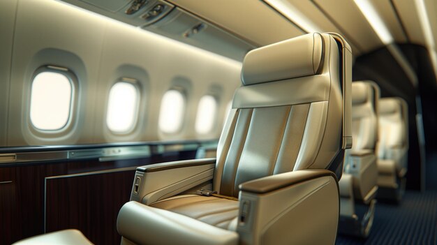 VIP luxury travelling business cabin chair in airplane charter business jet flight clients