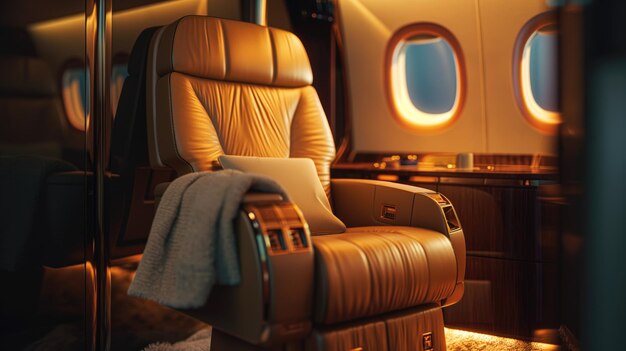 VIP luxury travelling business cabin chair in airplane charter business jet flight clients