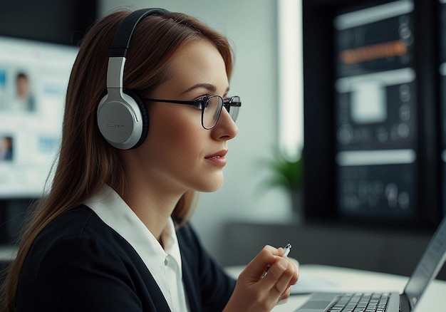 Virtual Assistant at Work with Futuristic Computer Interface